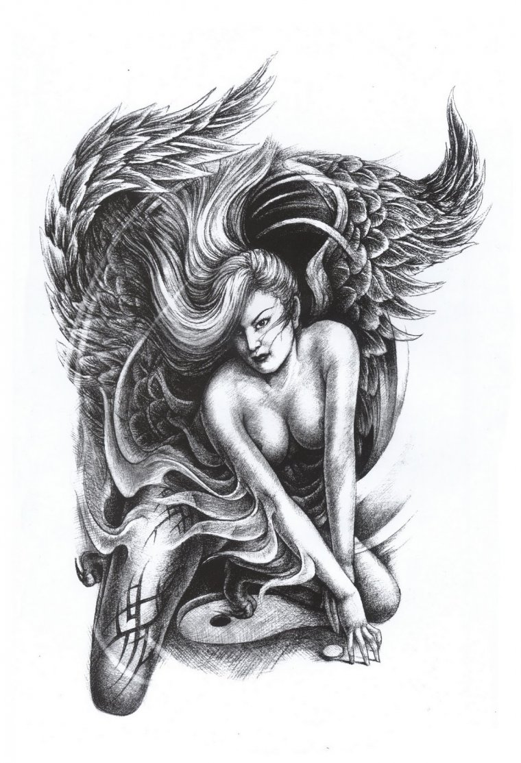 Тату "девушка ангел" - эскизы татуировок (38 фото) 28