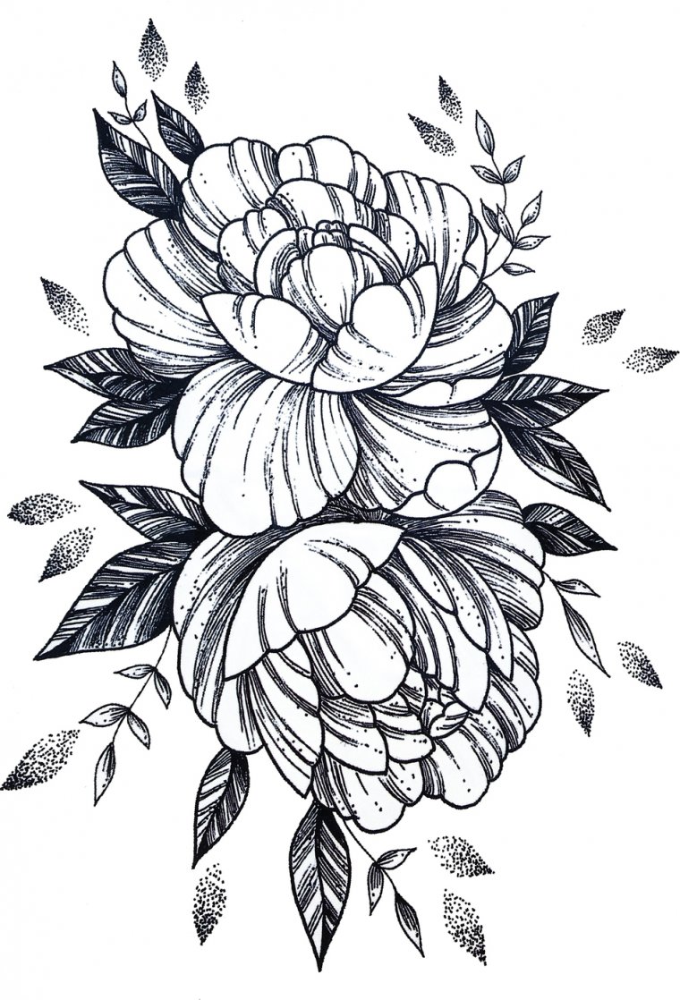 Черно белые эскизы тату - цветы (49 фото) 13 тату