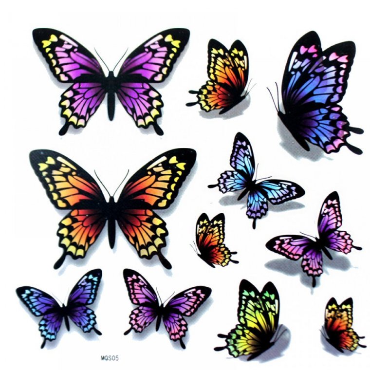 Цветные тату - бабочки - эскизы (45 фото)