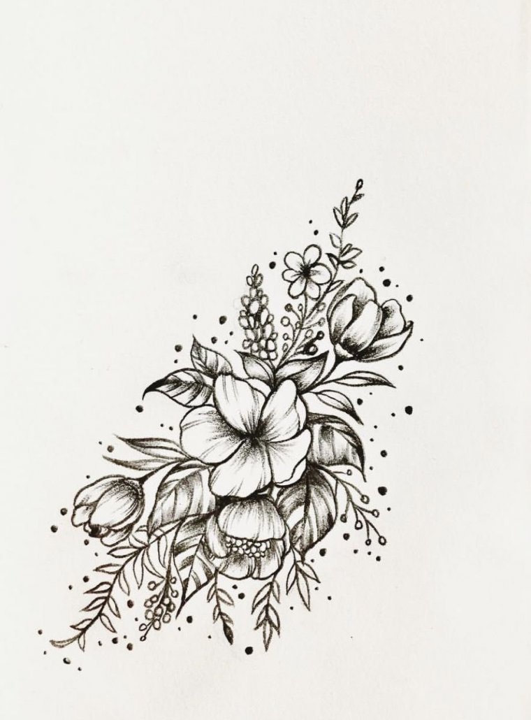 Черно белые эскизы тату - цветы (49 фото) 22 тату