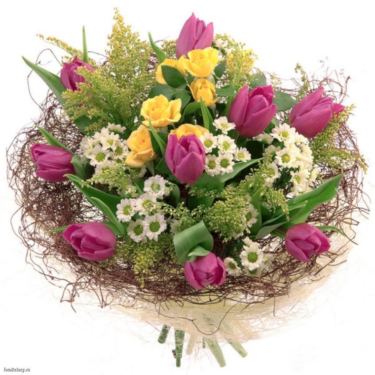 Букеты с тюльпанами и другими цветами