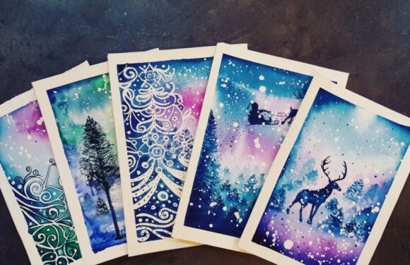 Открытки акварелью на Новый год