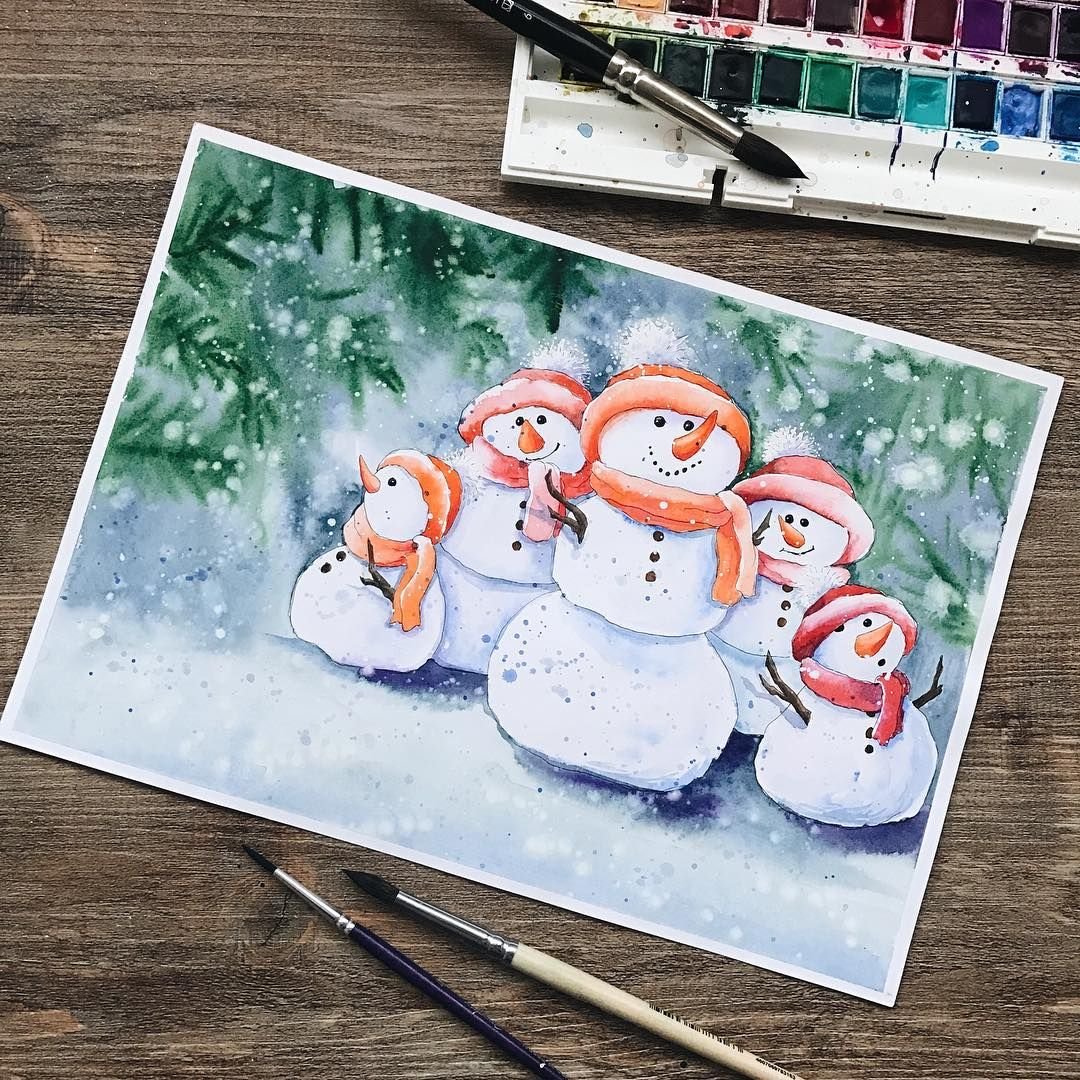 Новогодние открытки акварелью - очень нежные 20 открытки