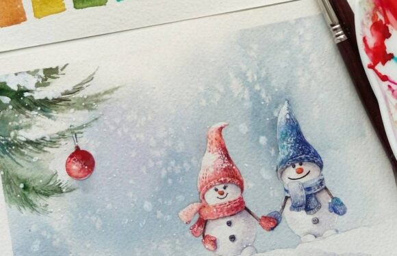 Новогодние открытки акварелью — очень нежные