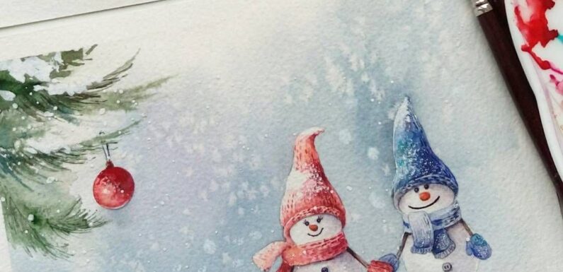Новогодние открытки акварелью — очень нежные