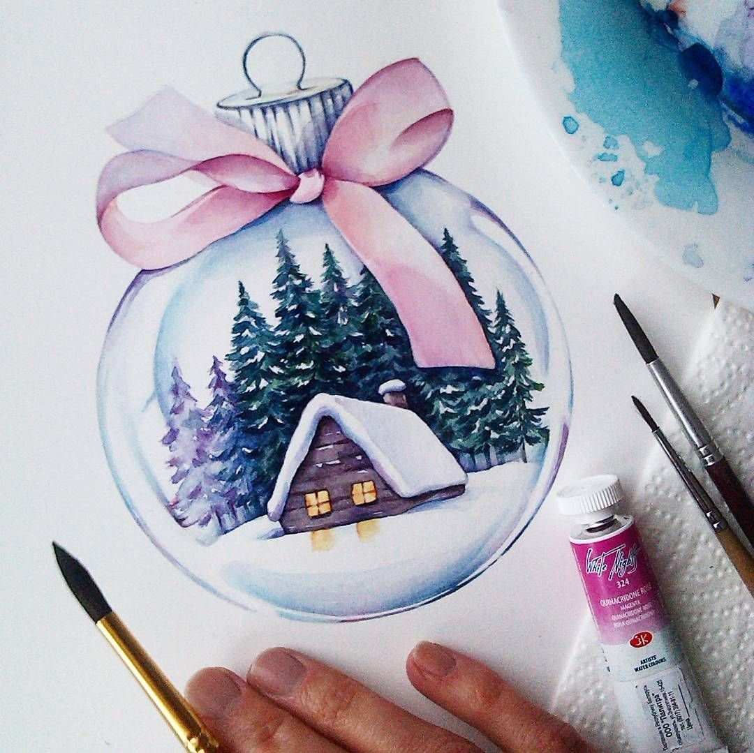 Новогодние открытки акварелью - очень нежные 12 открытки